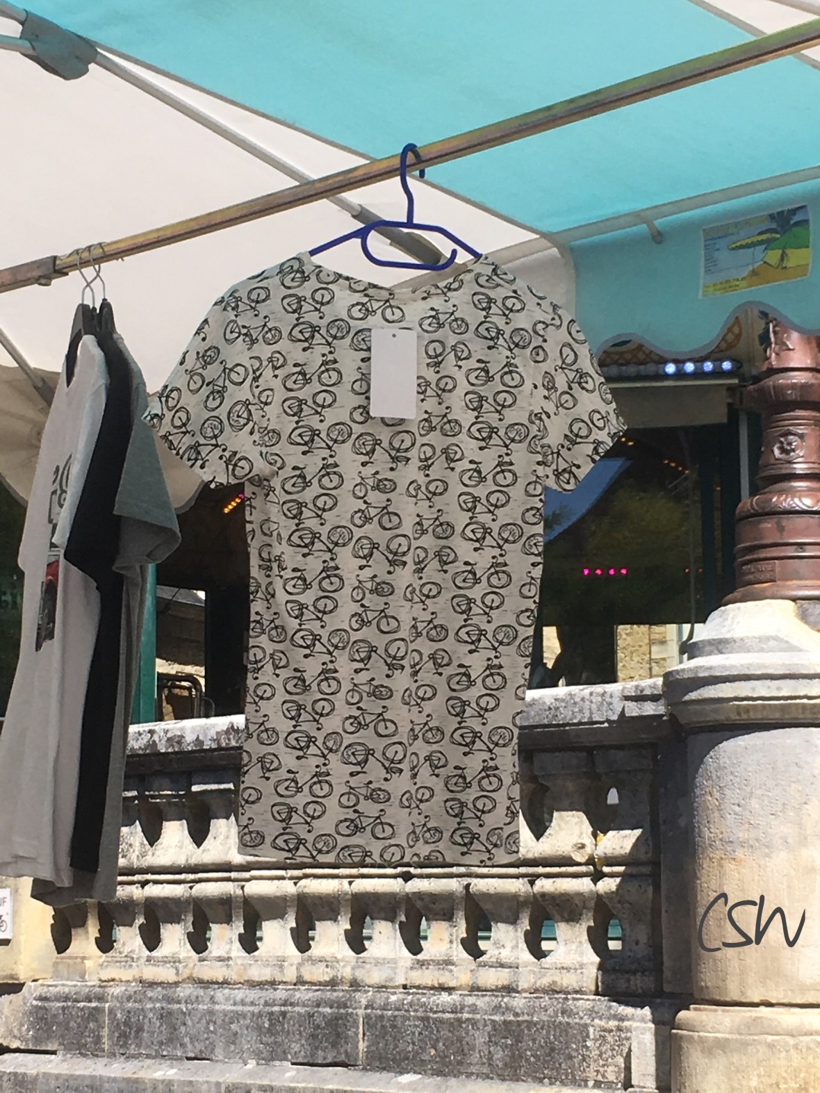 Market day in Sarlat-le-Canéda. Saw this cycling shirt, didn't buy it though. Sarlat is one of the truffle capitals, so I bought a black truffle and truffle liqueur. Delicious!