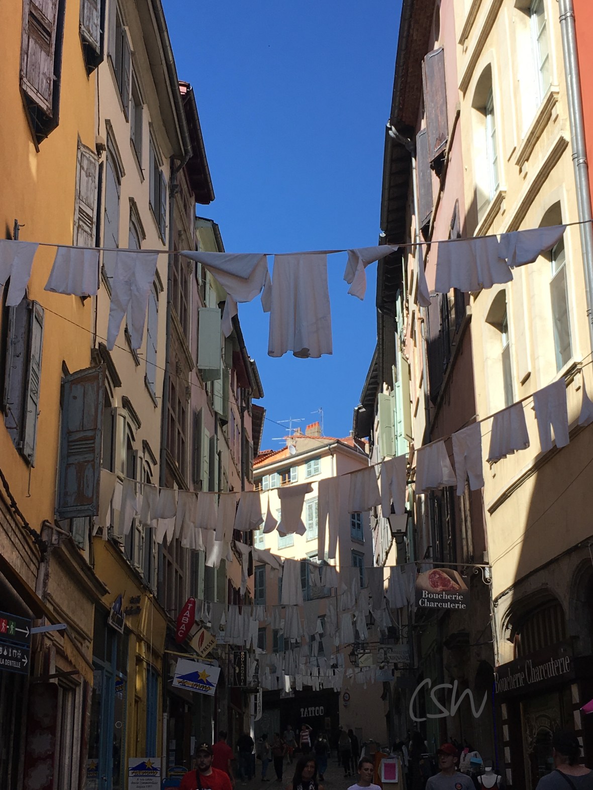 A small street in Le Puy en Velay. All these clothes were decoration for a medieval festival taking place in a few days, unfortunately I missed it.